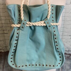 Maxazria Collection Purse Canvas Grommets Rope Handle Coast Resortwear Vacation